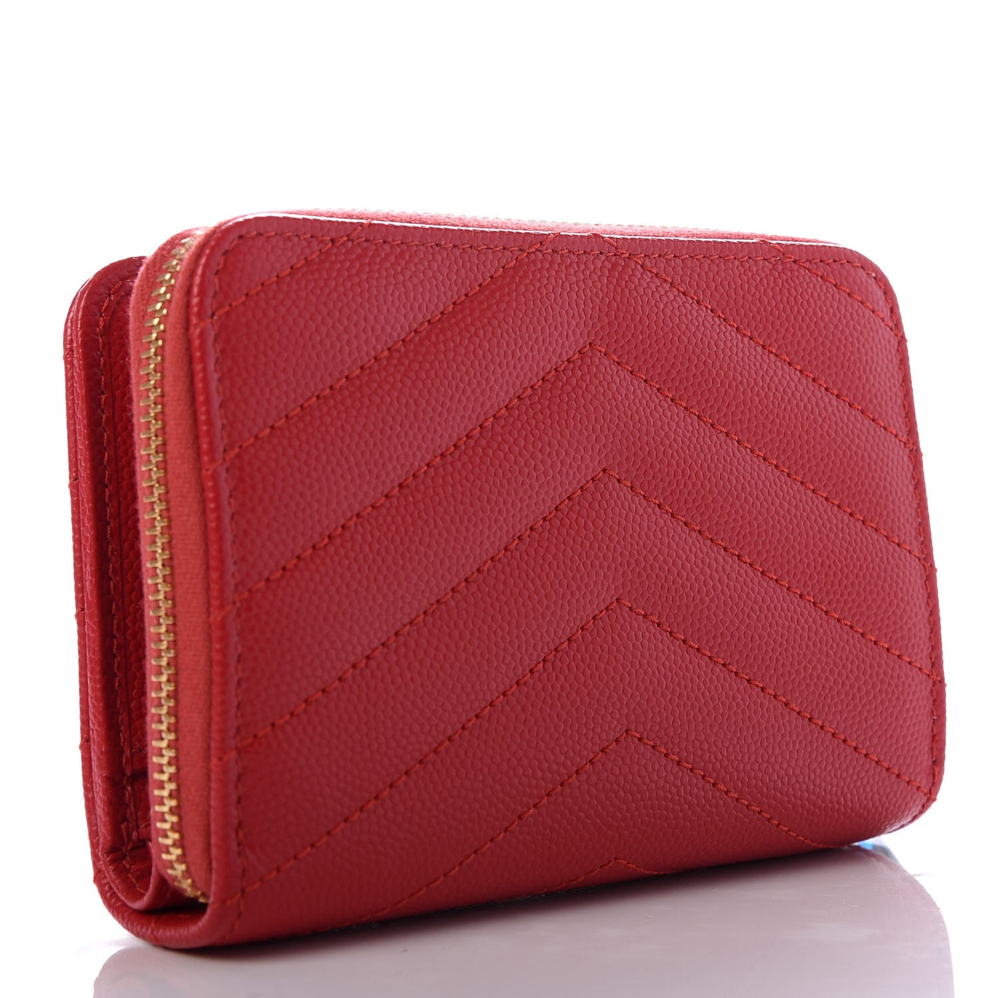 Grain De Poudre Matelasse Chevron Monogram Compact Zip Around Wallet New Red