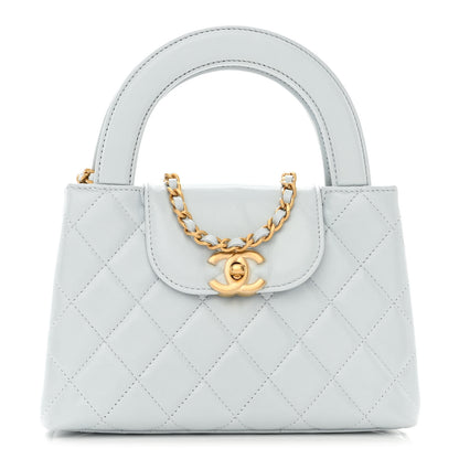 Chanel Shiny Aged Calfskin Quilted Nano Kelly Shopper Light Blue 1 of 11