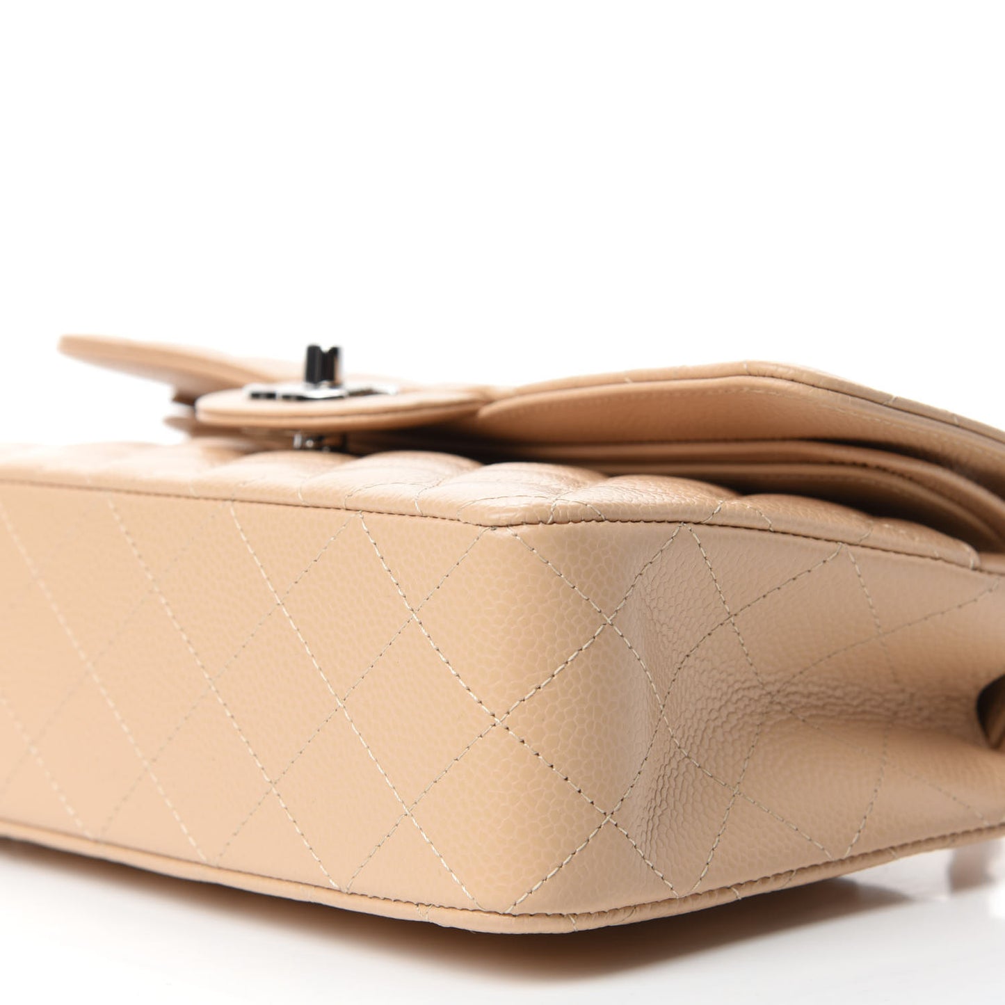 Caviar Quilted Small Double Flap Beige