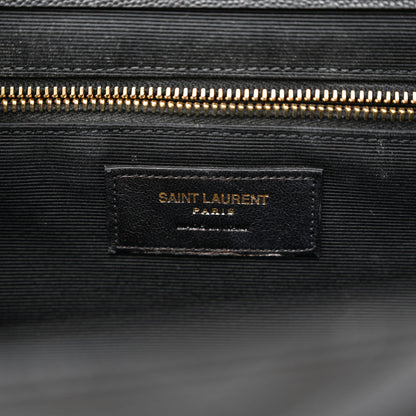 Saint Laurent Grain De Poudre Matelasse Chevron Large Monogram Satchel Black 6 of 13