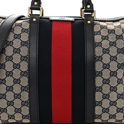 Gucci Monogram Selleria Calfskin Vintage Web Medium Boston Beige Blue 8 of 12