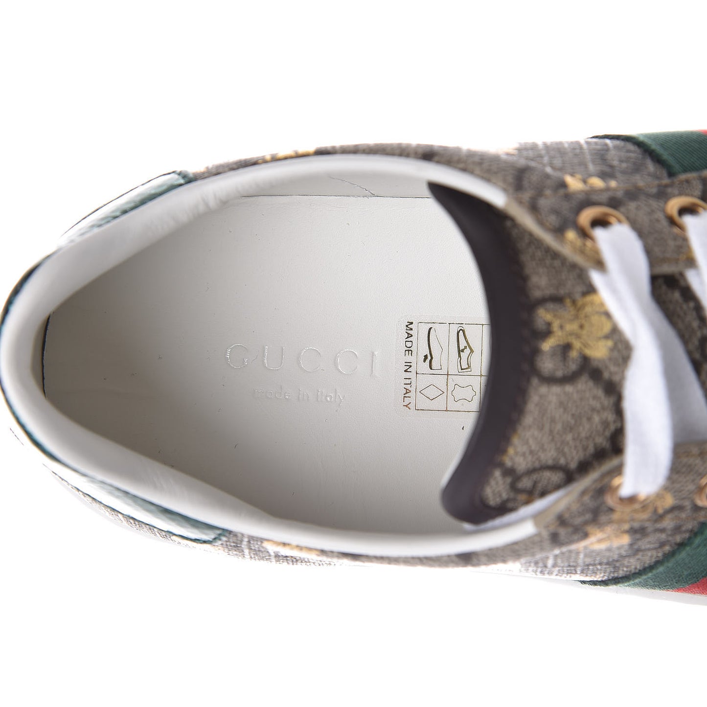 GG Supreme Monogram Bees Ayers Web Womens Ace Sneakers 37 Beige Oro Green Red