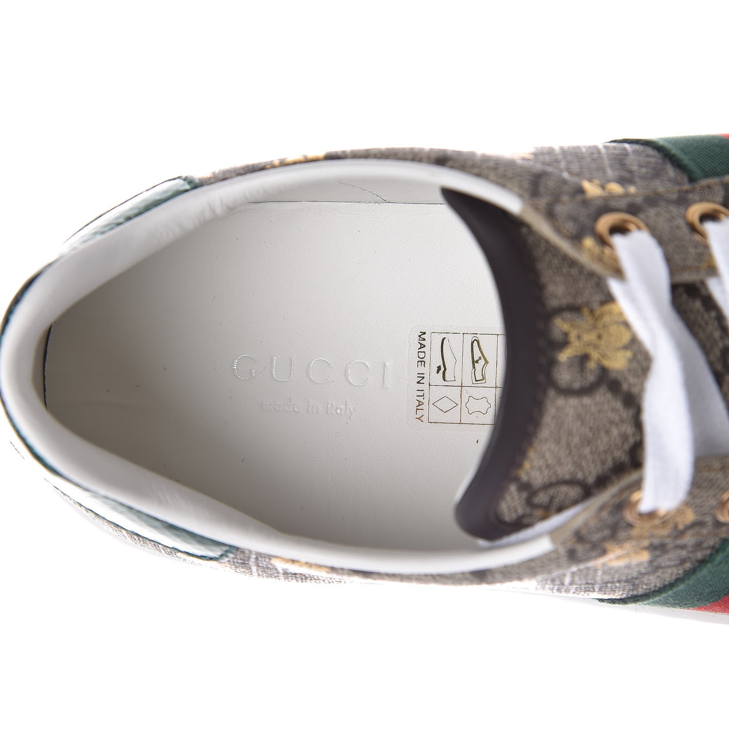 Gucci GG Supreme Monogram Bees Ayers Web Womens Ace Sneakers 37 Beige Oro Green Red 6 of 11