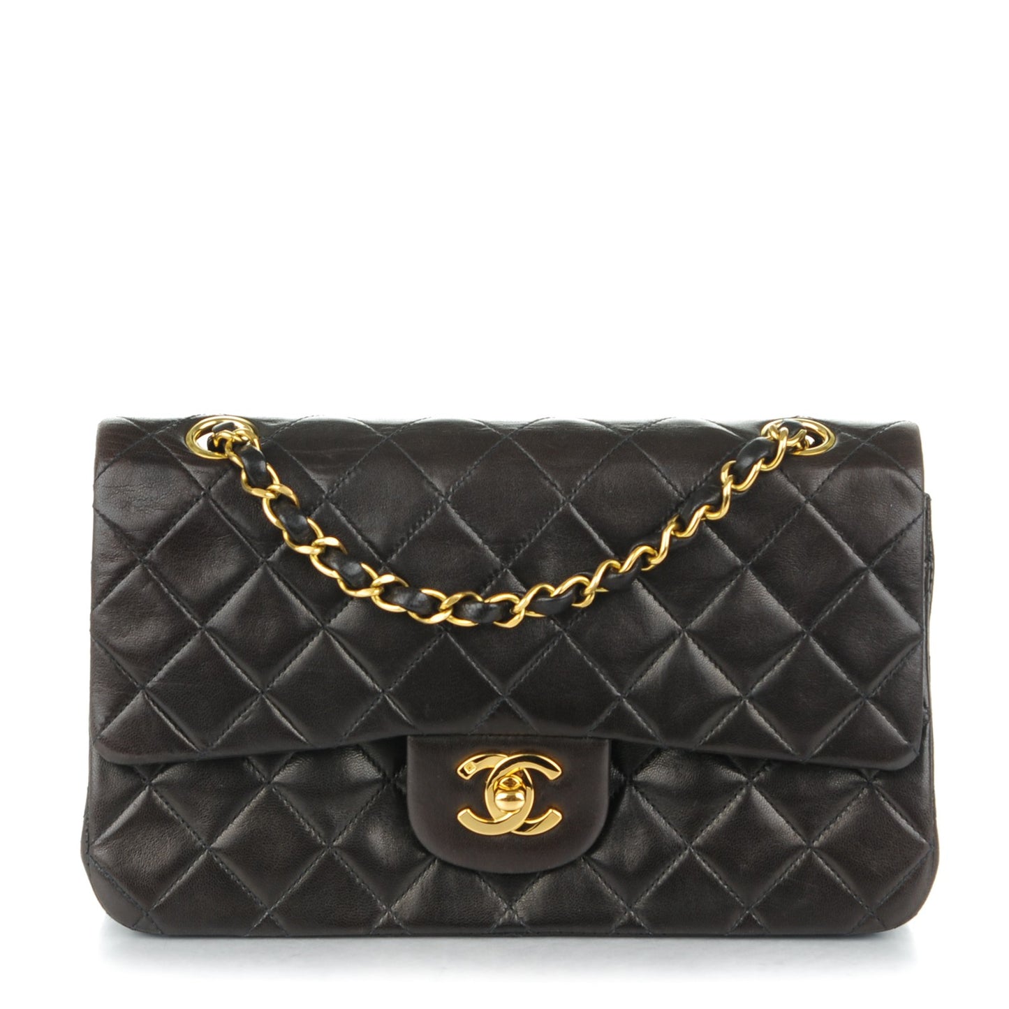 Lambskin Quilted Small Double Flap Dark Brown