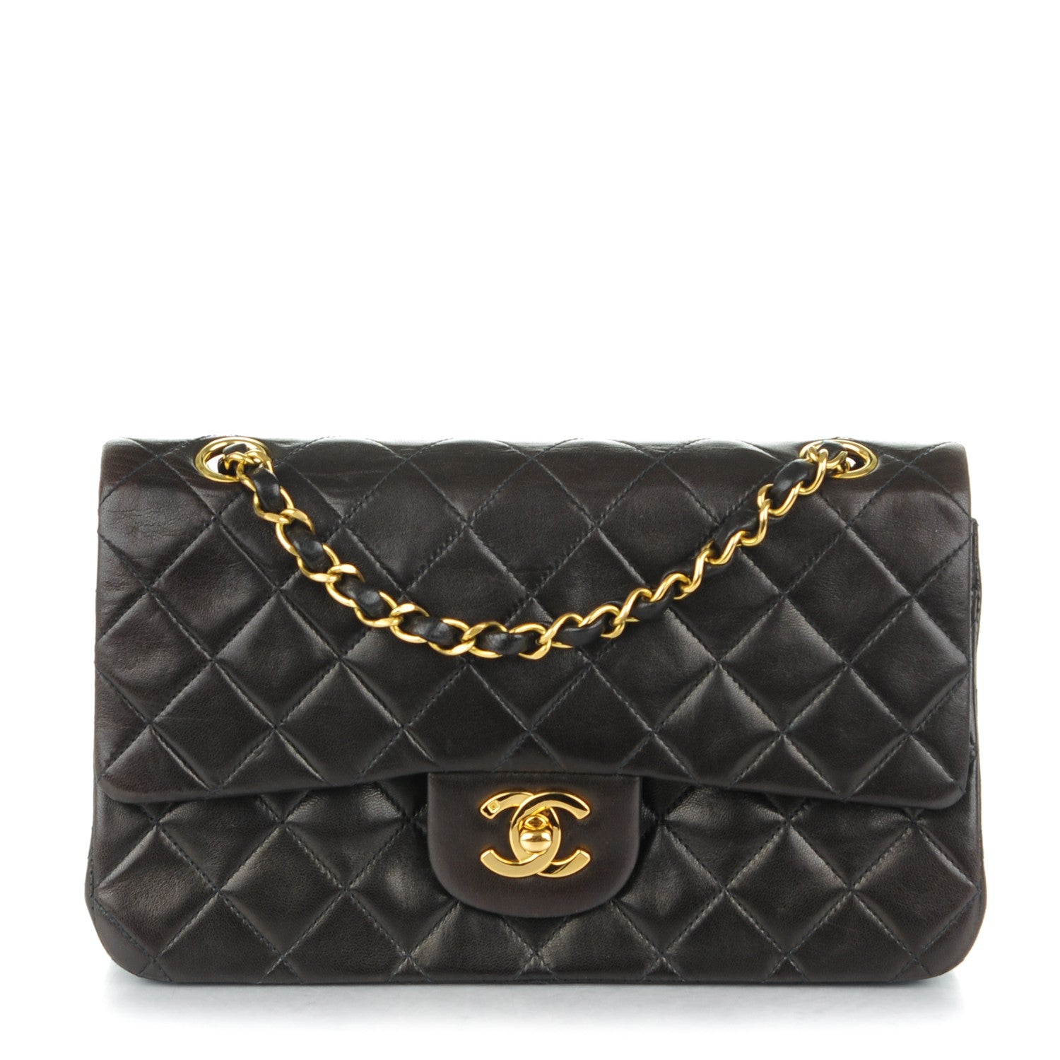Chanel Lambskin Quilted Small Double Flap Dark Brown 1 of 8