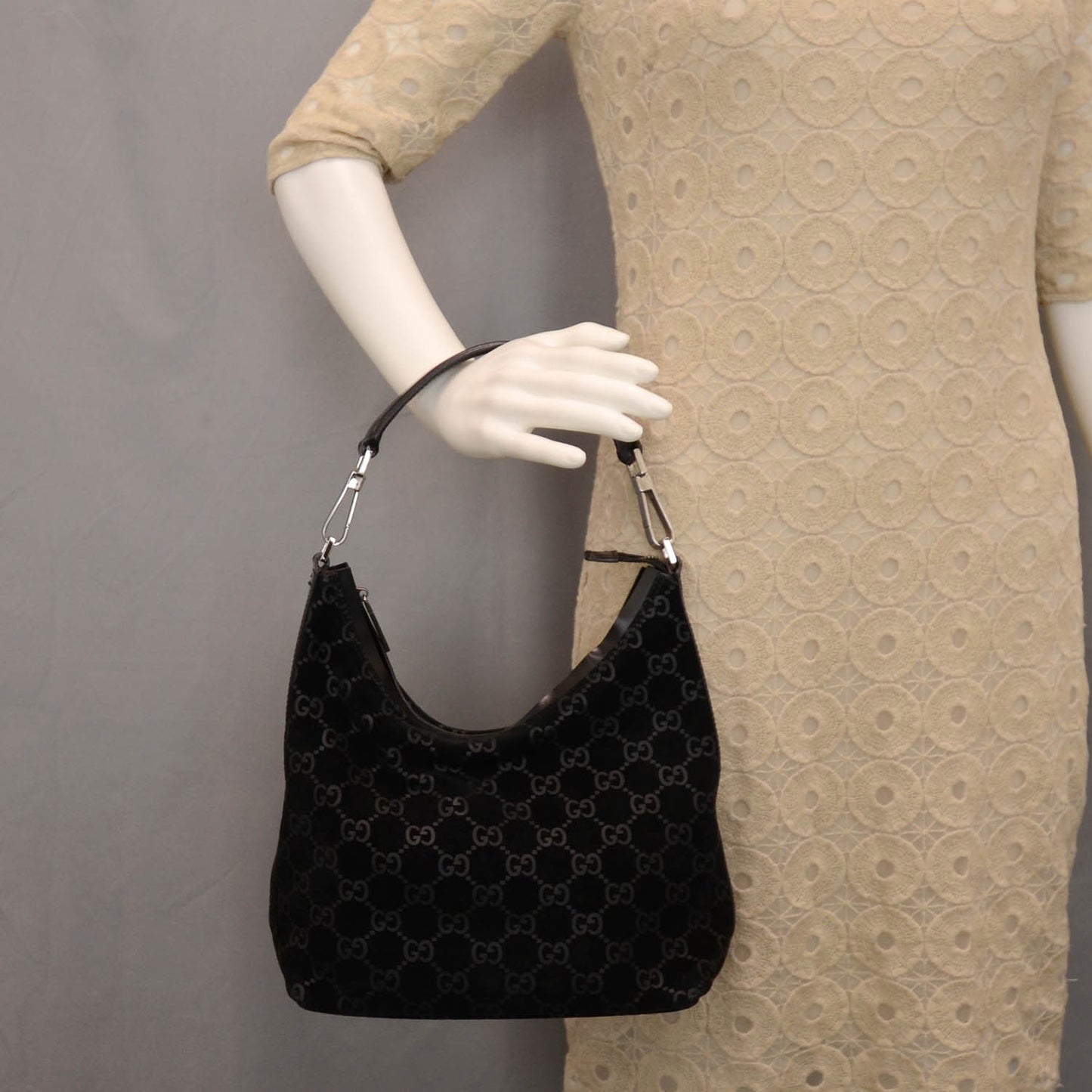 Suede Guccissima Small Hobo Black