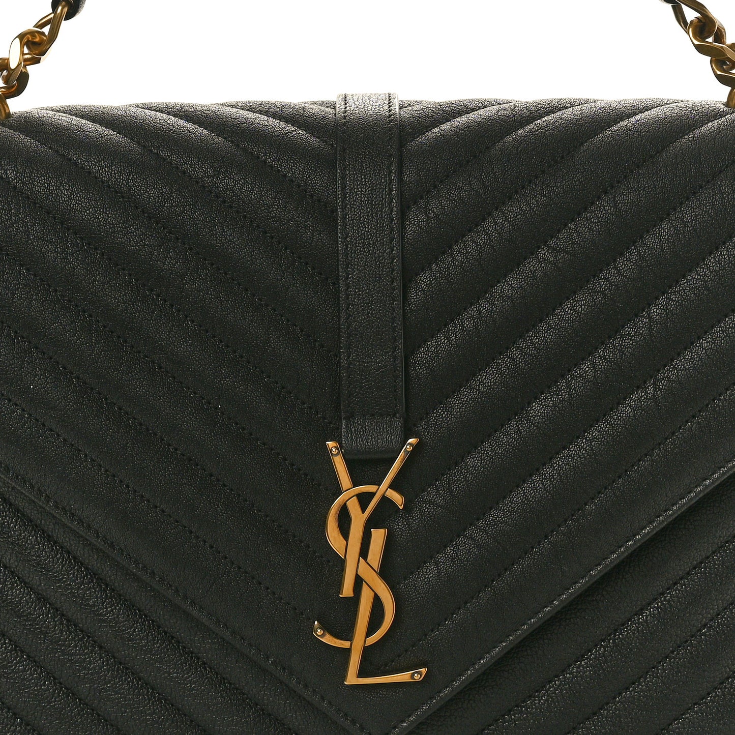 Sheepskin Matelasse Chevron Monogram Large College Satchel Black