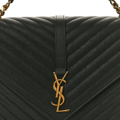 Saint Laurent Sheepskin Matelasse Chevron Monogram Large College Satchel Black 8 of 10
