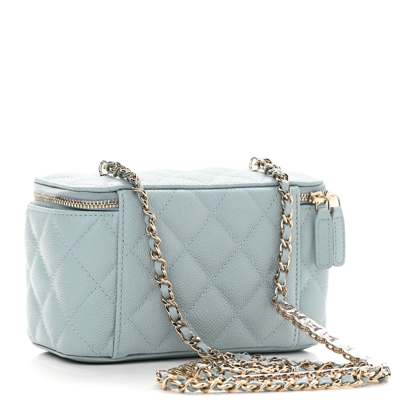 Caviar Quilted Small Tiny CC Vanity Case With Chain Light Blue