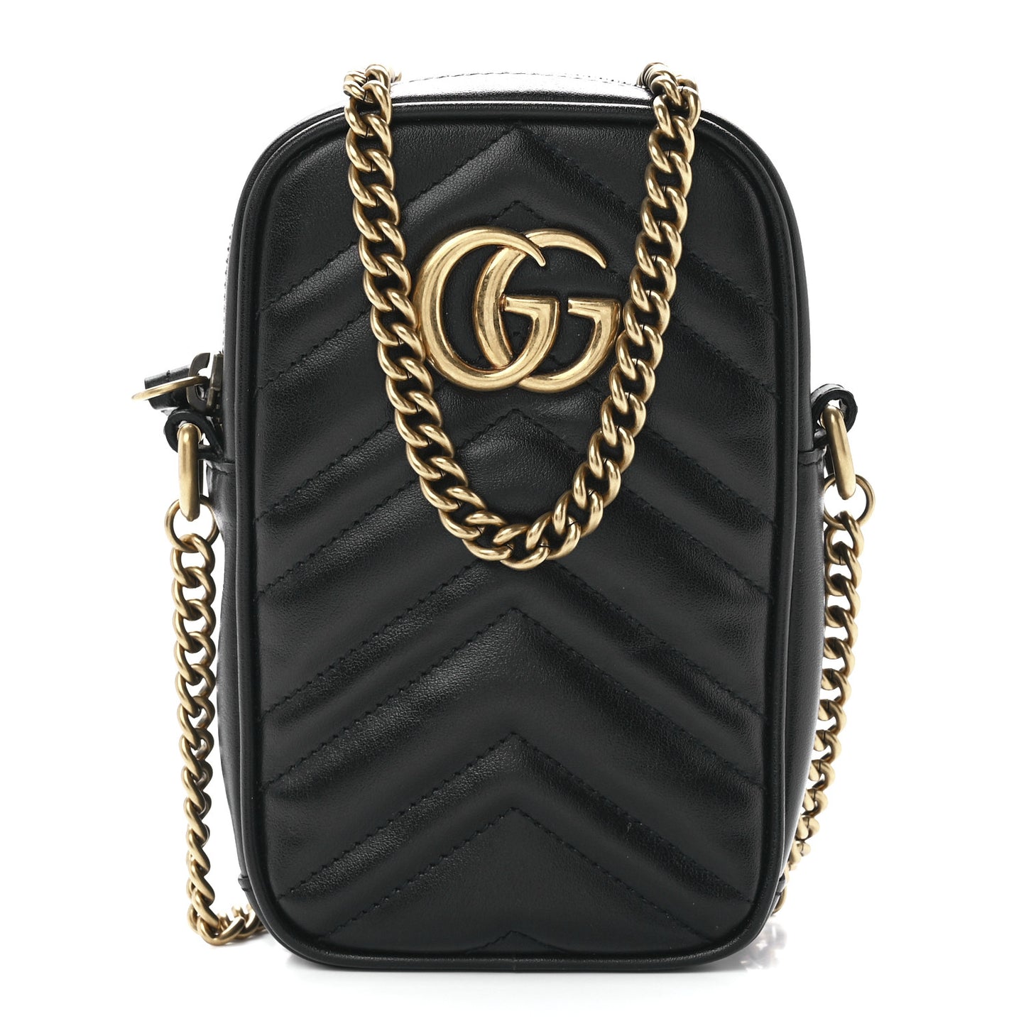 Calfskin Matelasse Mini GG Marmont Crossbody Bag Black