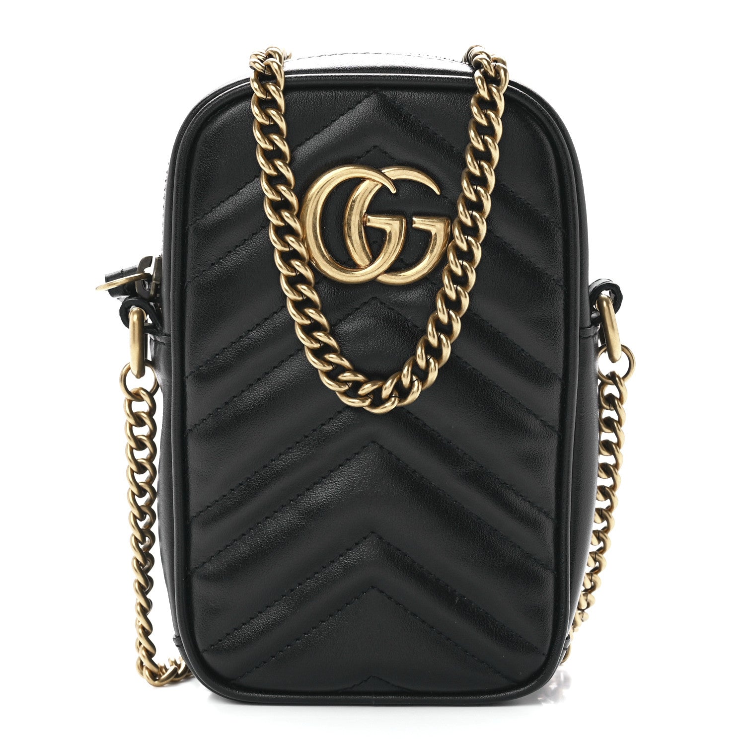 Gucci Calfskin Matelasse Mini GG Marmont Crossbody Bag Black 1 of 11