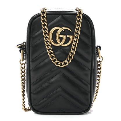 Gucci Calfskin Matelasse Mini GG Marmont Crossbody Bag Black 1 of 11