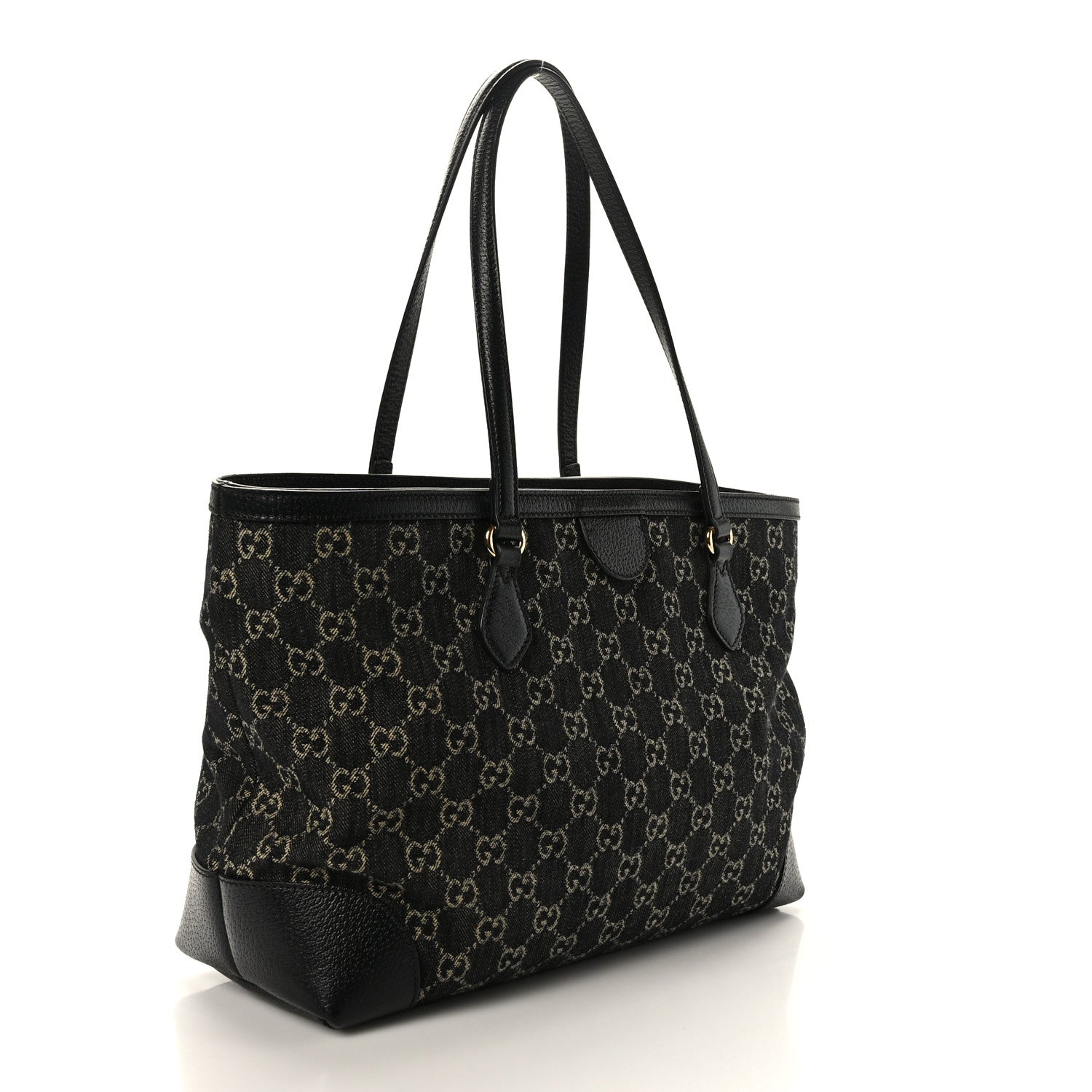 Gucci Jacquard Black Denim GG Monogram Medium Ophidia Shopping Tote Black Ivory 2 of 8