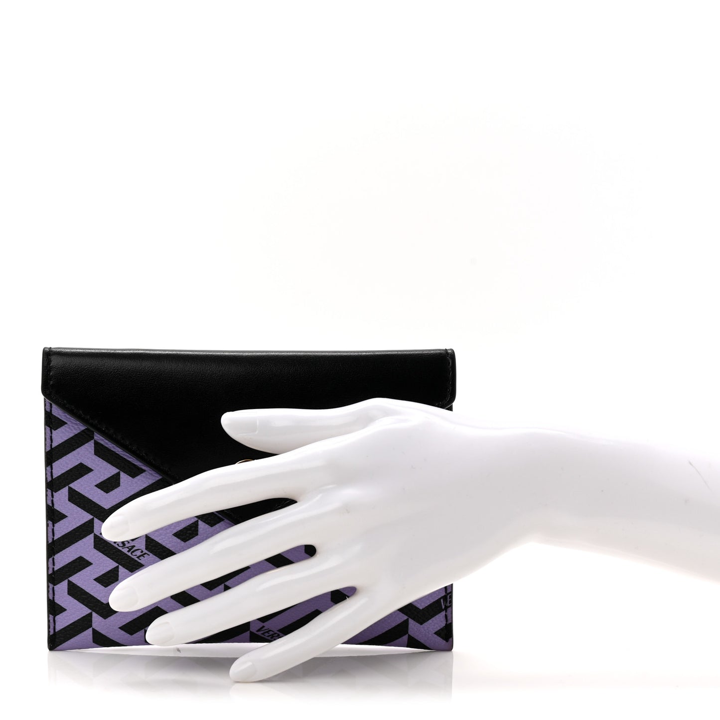 Coated Canvas Calfskin LA Greca Envelope Pouch Black Purple