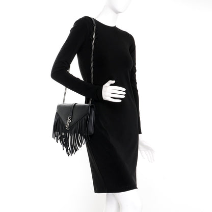 Saint Laurent Calfskin Fringe Medium Snake Monogram Satchel Black 2 of 6