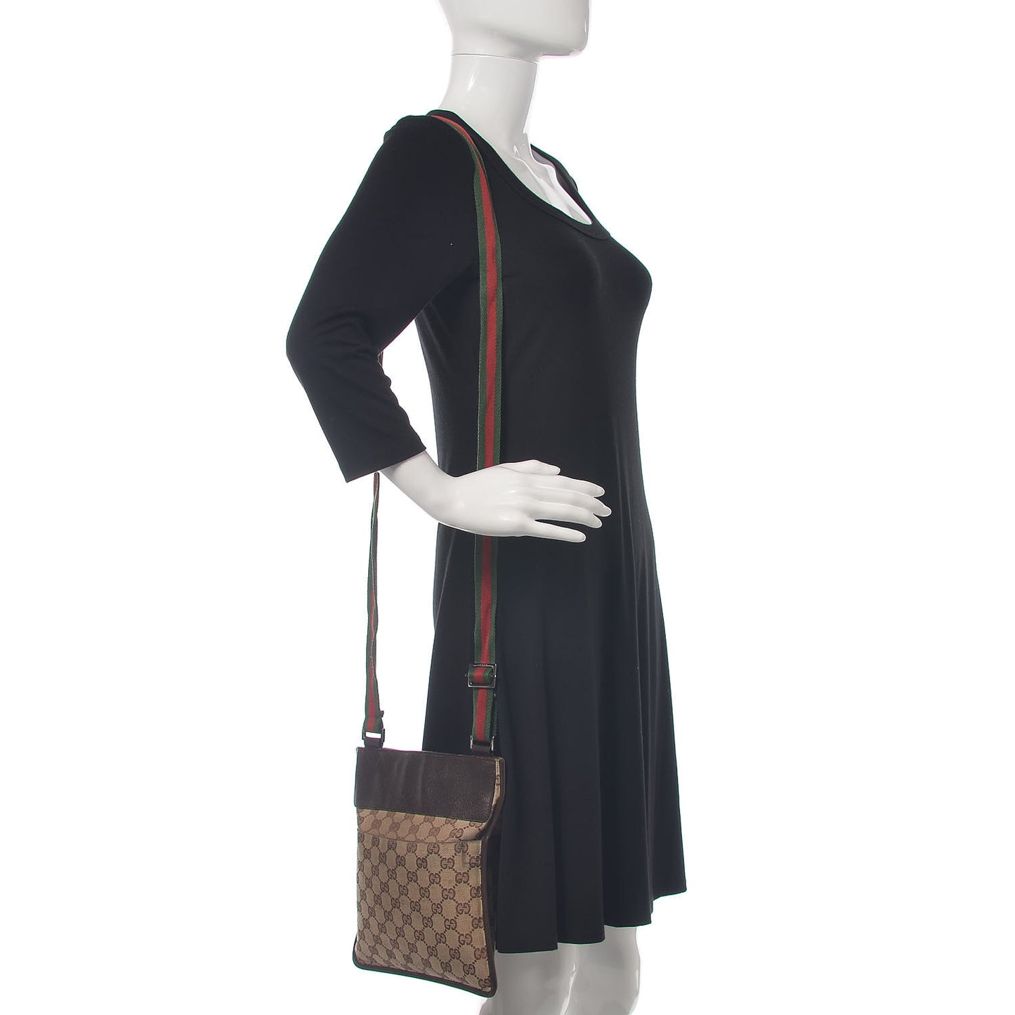 GG Monogram Web Messenger Crossbody Bag Dark Brown