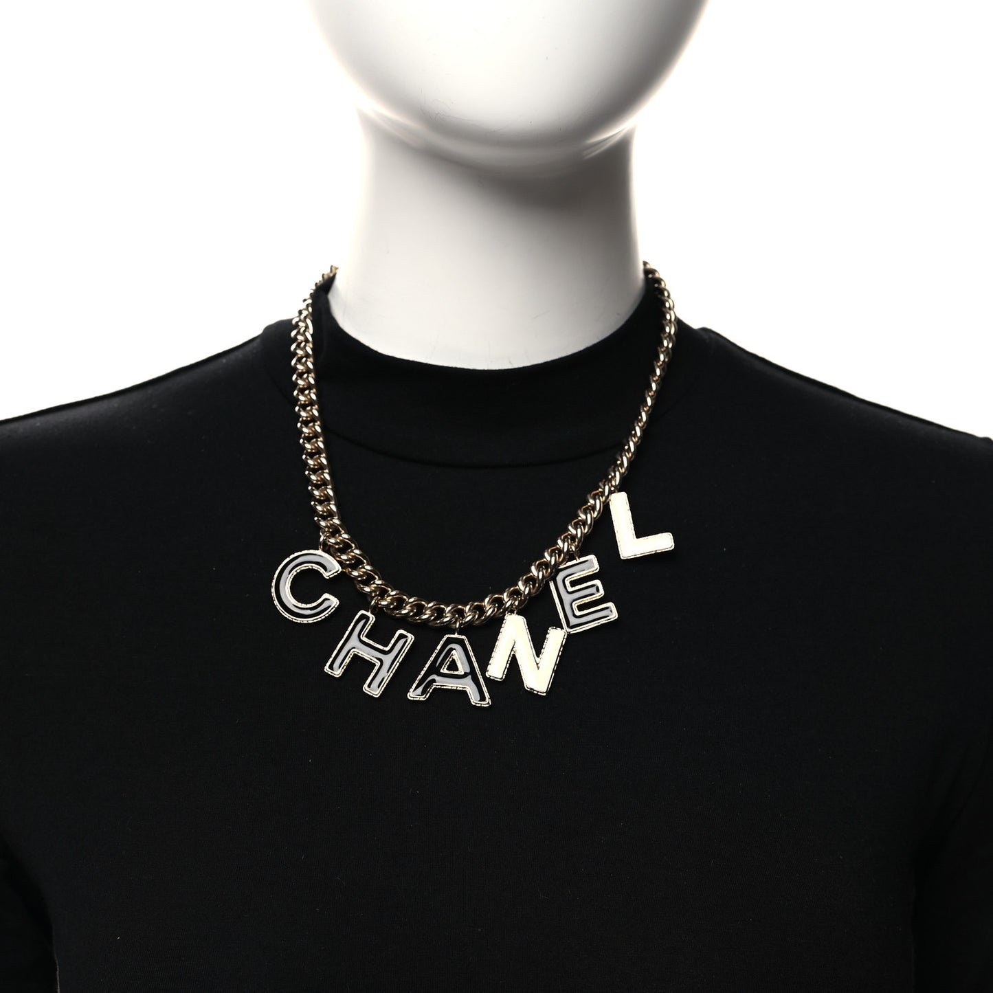 Metal Enamel Logo Necklace Gold Black White