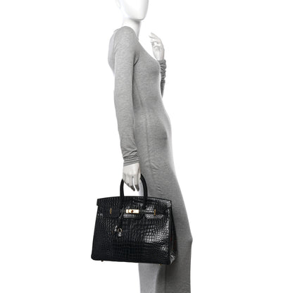 Hermes Shiny Porosus Crocodile Birkin 35 Black 2 of 13