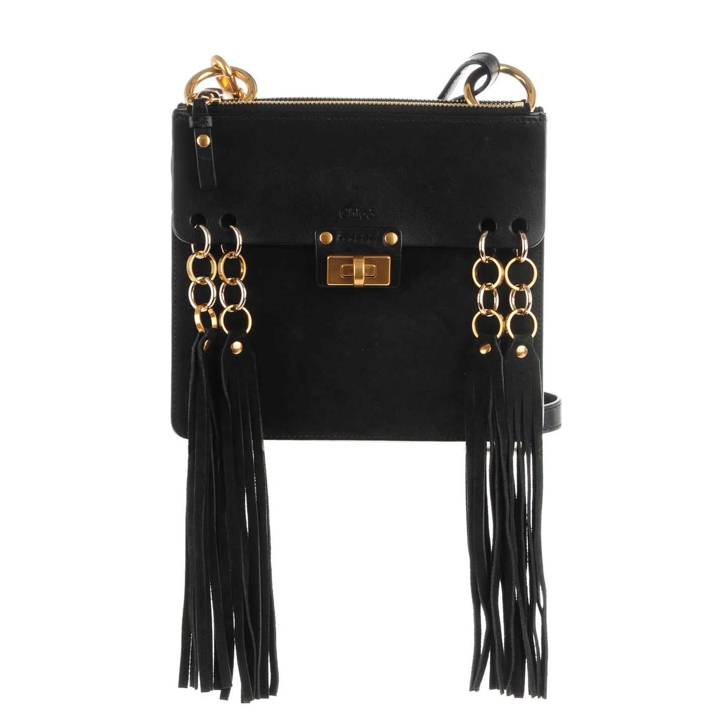 Calfskin Suede Small Jane Fringe Bag Black