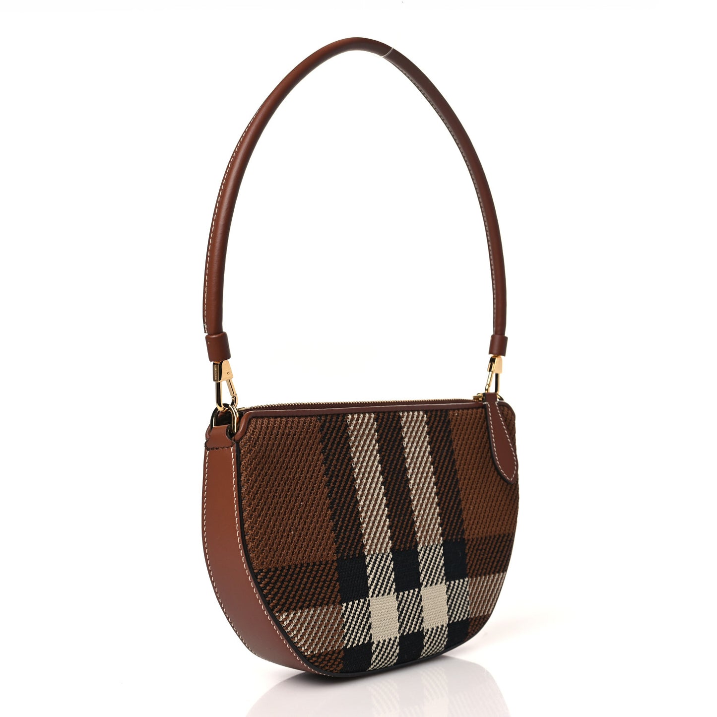 Canvas Calfskin Check Knitted Small Olympia Birch Brown