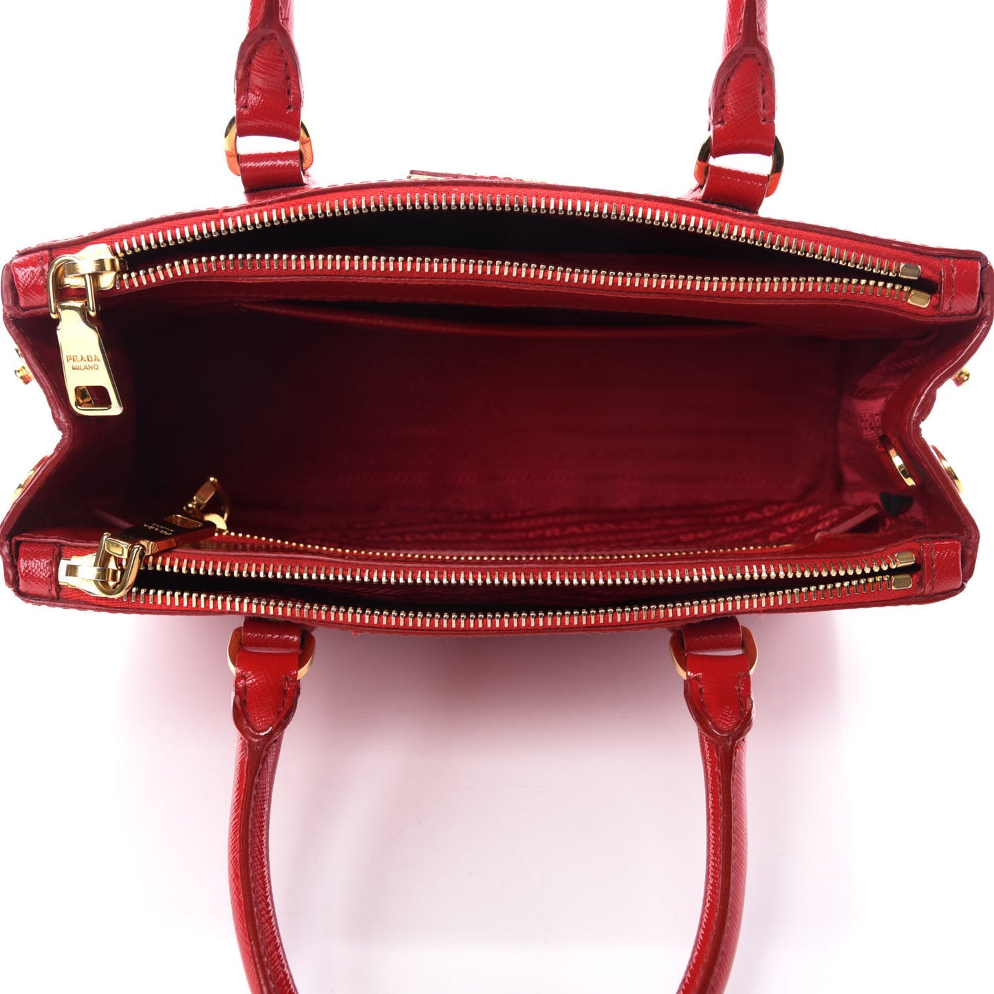 Saffiano Vernice Mini Galleria Double Zip Tote Rosso