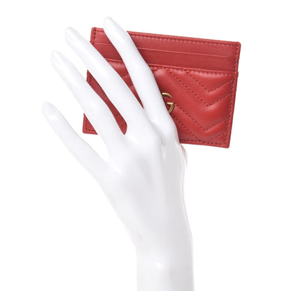 Gucci Calfskin Matelasse GG Marmont Card Holder Hibiscus Red 2 of 7
