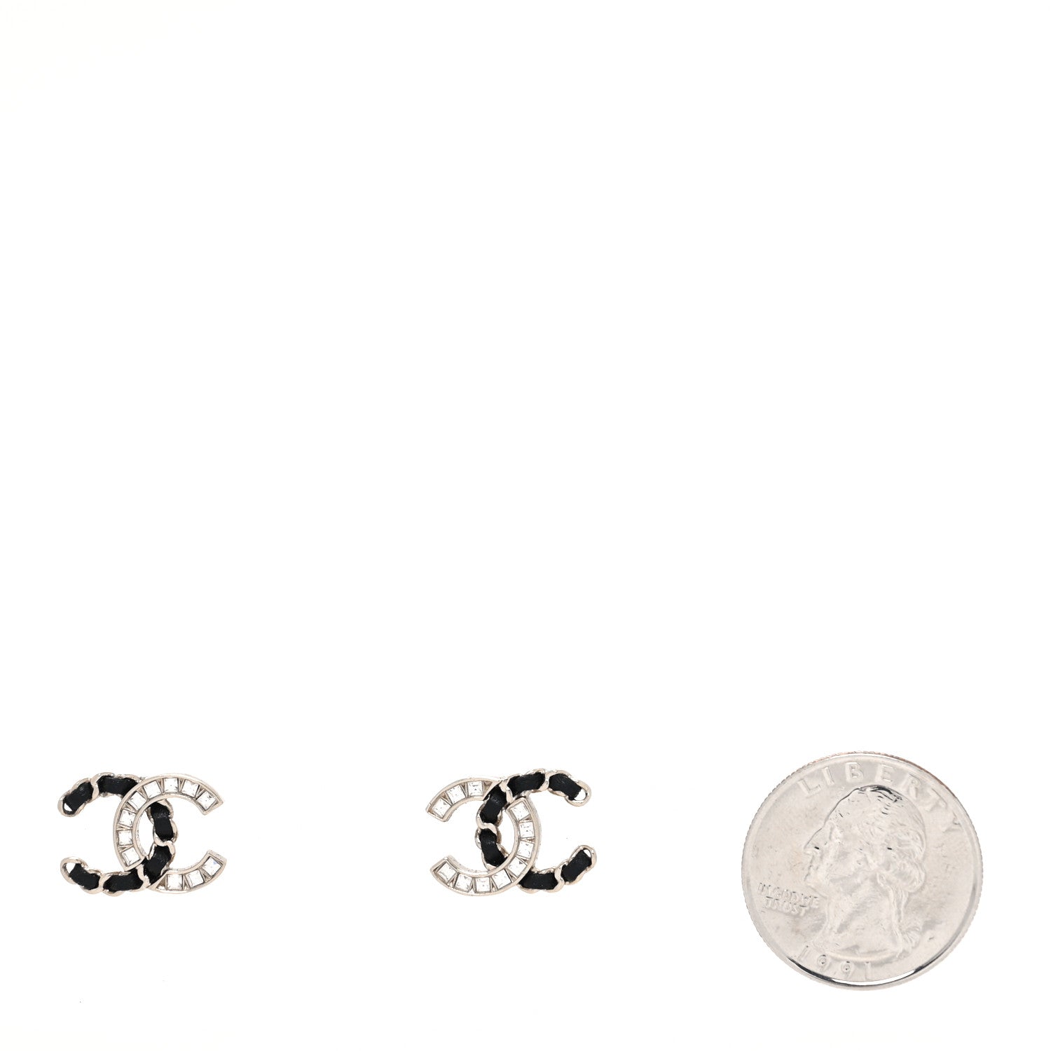 Chanel Crystal Baguette Lambskin Chain CC Vintage Allure Stud Earrings Black Gold 2 of 4