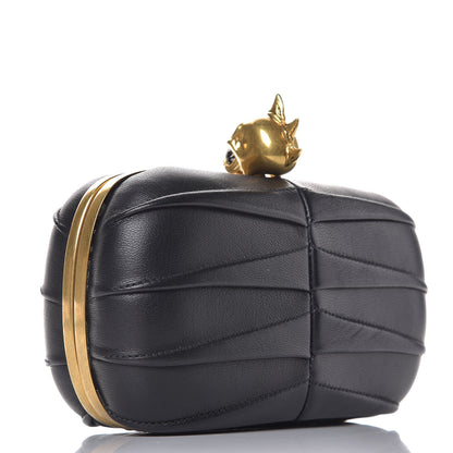 Alexander McQueen Lambskin Pleated Skull Box Clutch Black 3 of 8