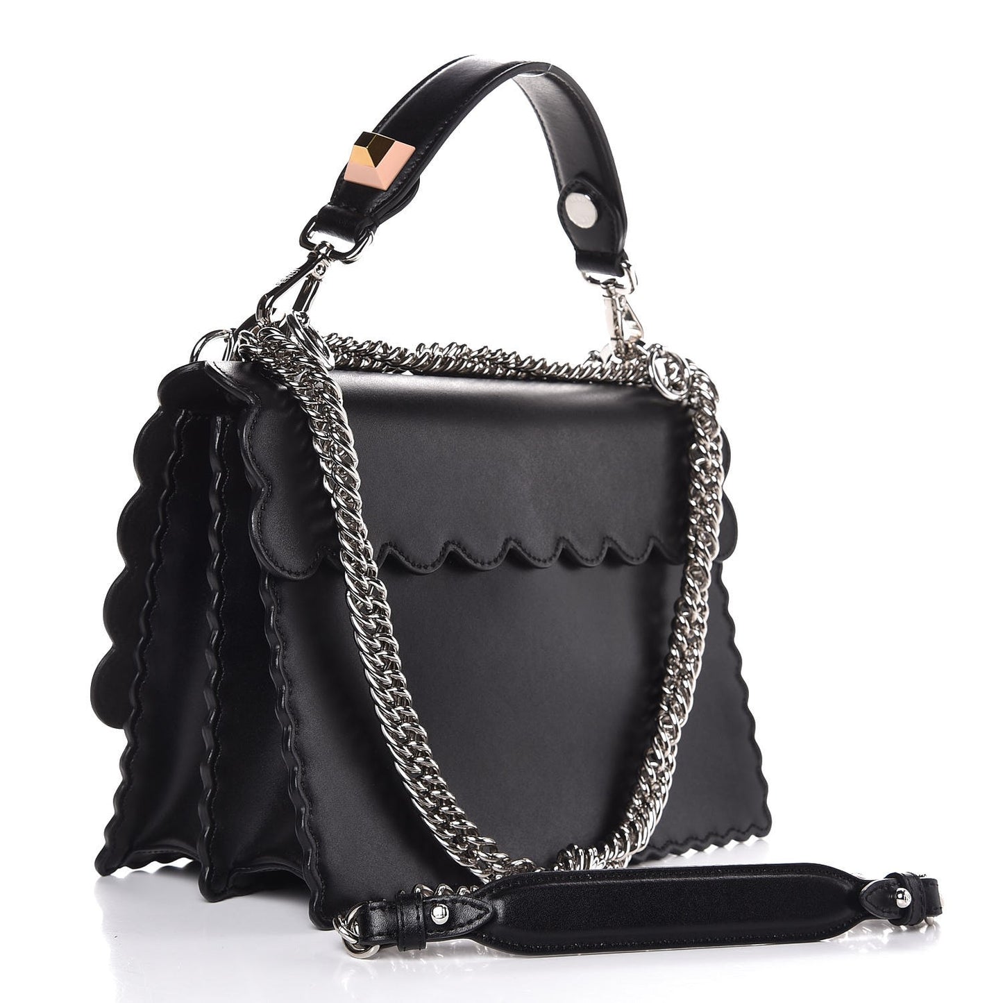 Vitello Liberty Scalloped Spike Studded Kan I Shoulder Bag Black Multicolor