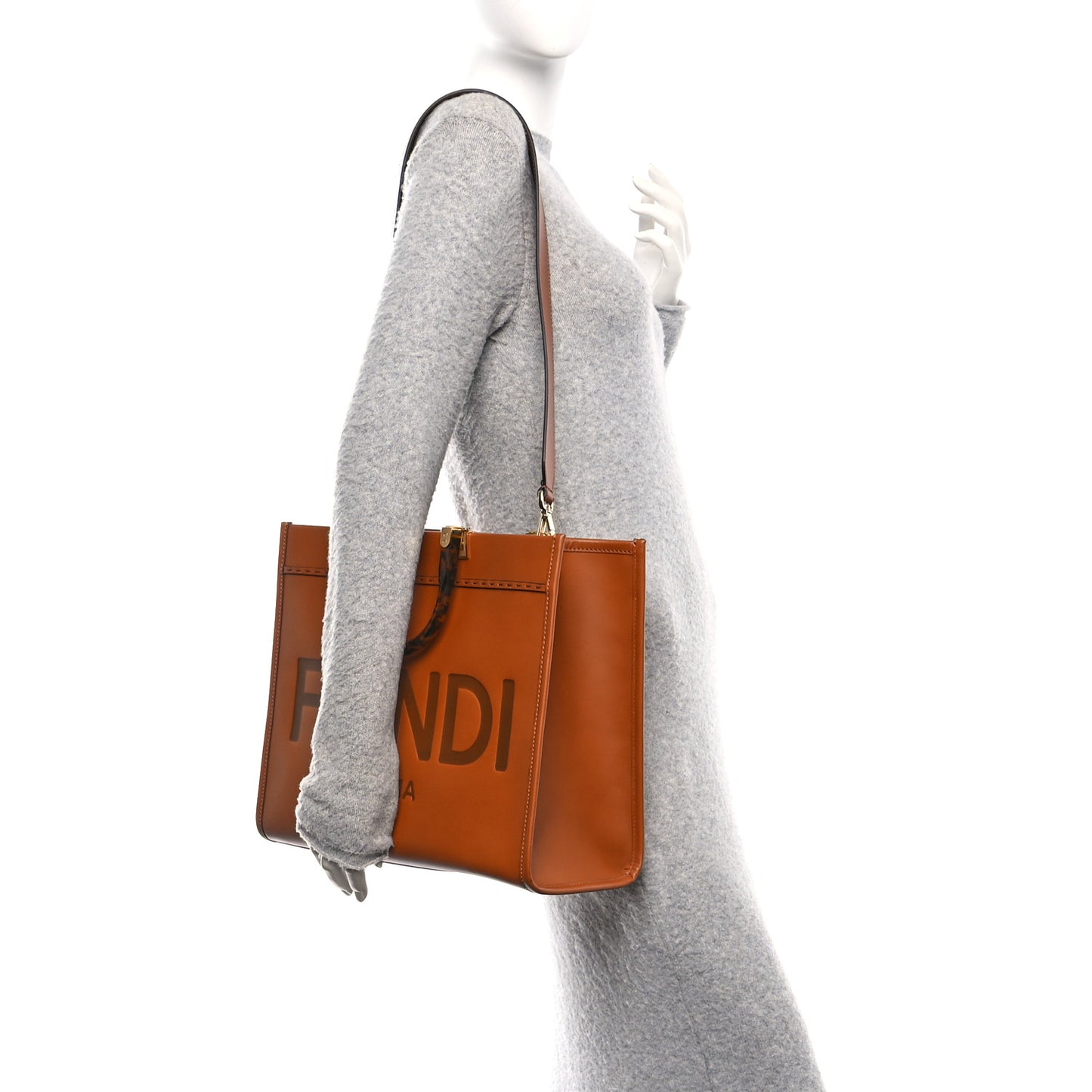 Vitello King Plexiglass Medium Fendi Sunshine Shopper Tote Cuoio