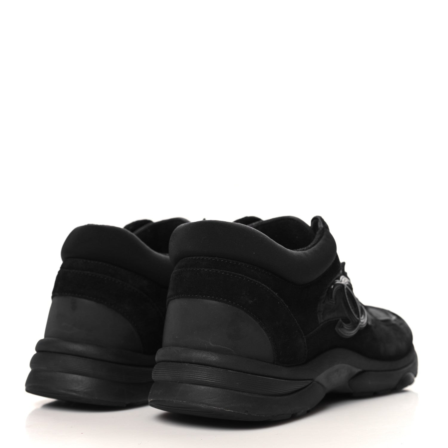 Chanel Nylon Calfskin Suede CC Sneakers 39 Black 1670070