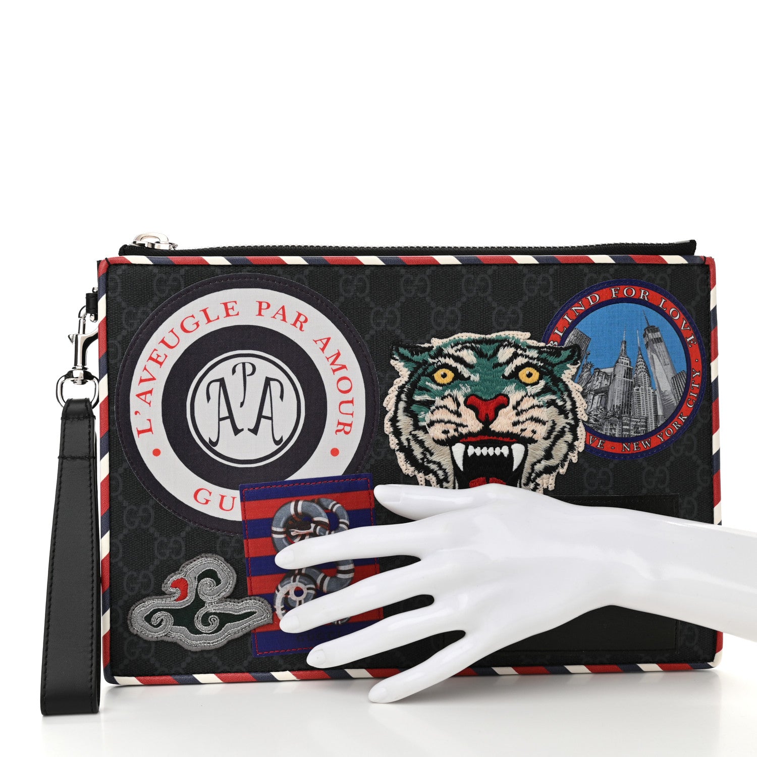 Gucci GG Supreme Monogram Night Courrier Zip Wristlet Pouch Black Multicolor 2 of 7