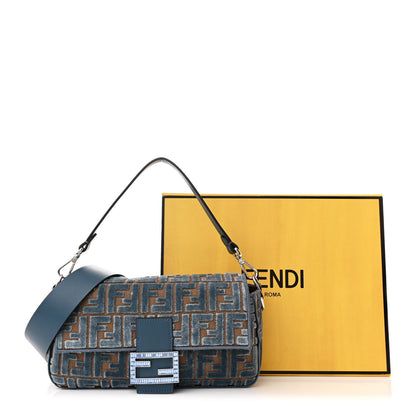 Fendi Velvet Jacquard FF Crystal Embossed Baguette Anice 11 of 11