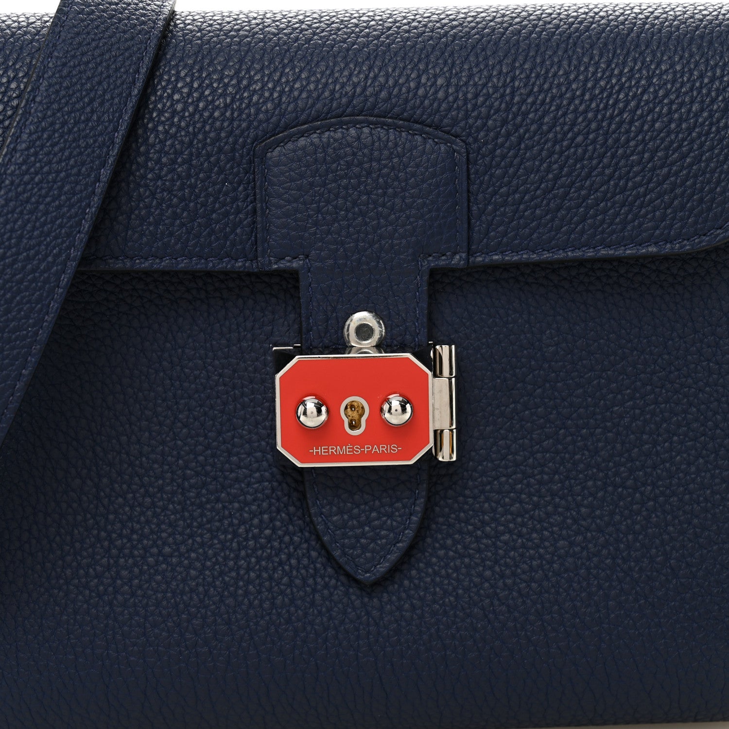Hermes Togo Laque Sac A Depeches 21 Messenger Bag Bleu Saphir Orange Graffiti 8 of 10