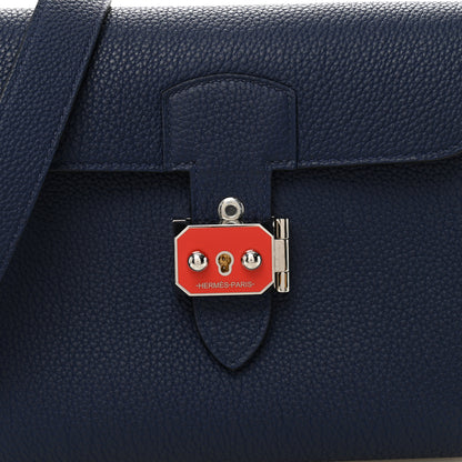 Hermes Togo Laque Sac A Depeches 21 Messenger Bag Bleu Saphir Orange Graffiti 8 of 10