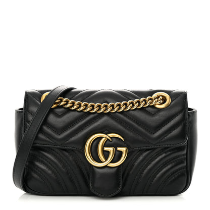 Gucci Calfskin Matelasse Mini GG Marmont Shoulder Bag Black 1 of 13