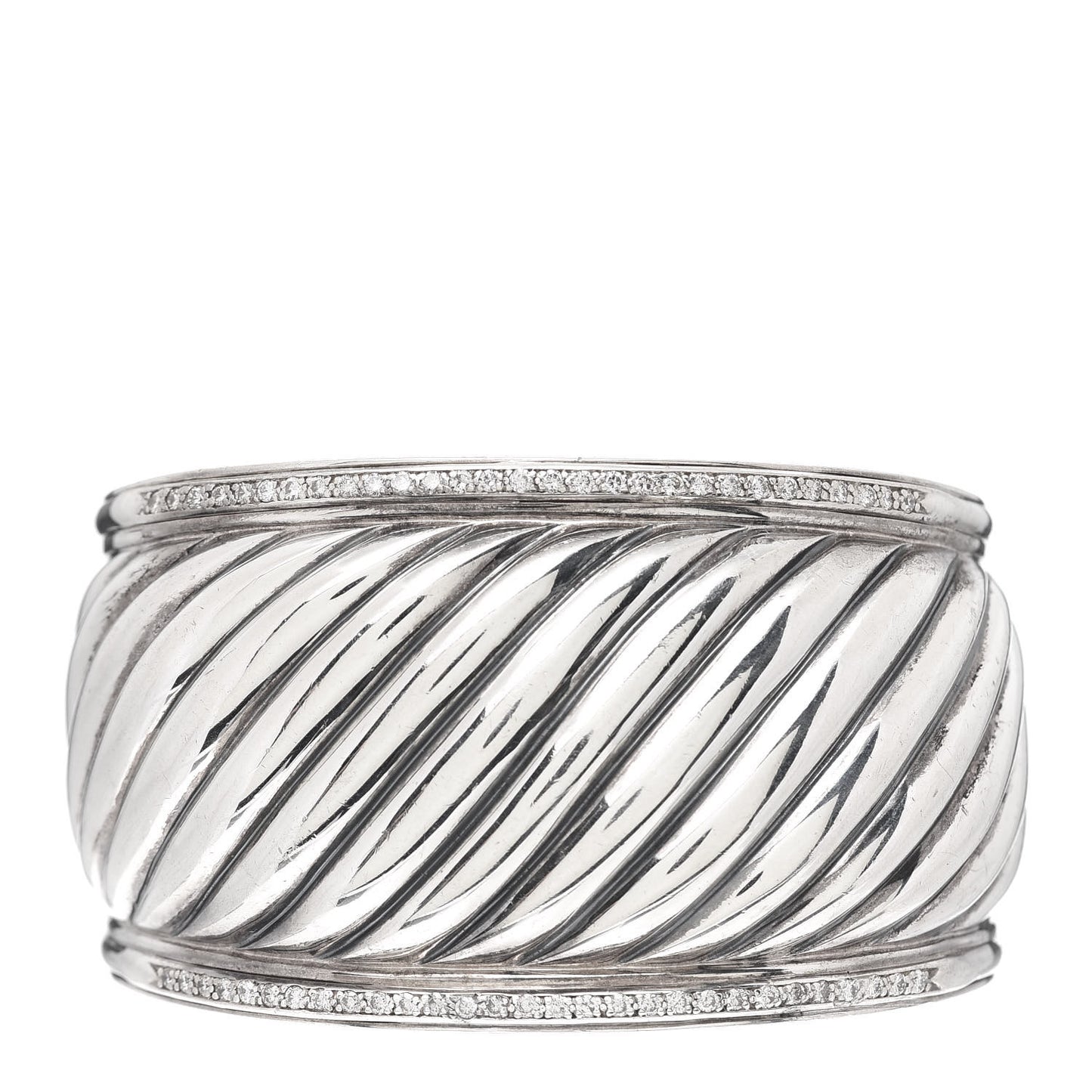 Sterling Silver Diamond 41mm Sculpted Cable Cuff Bracelet