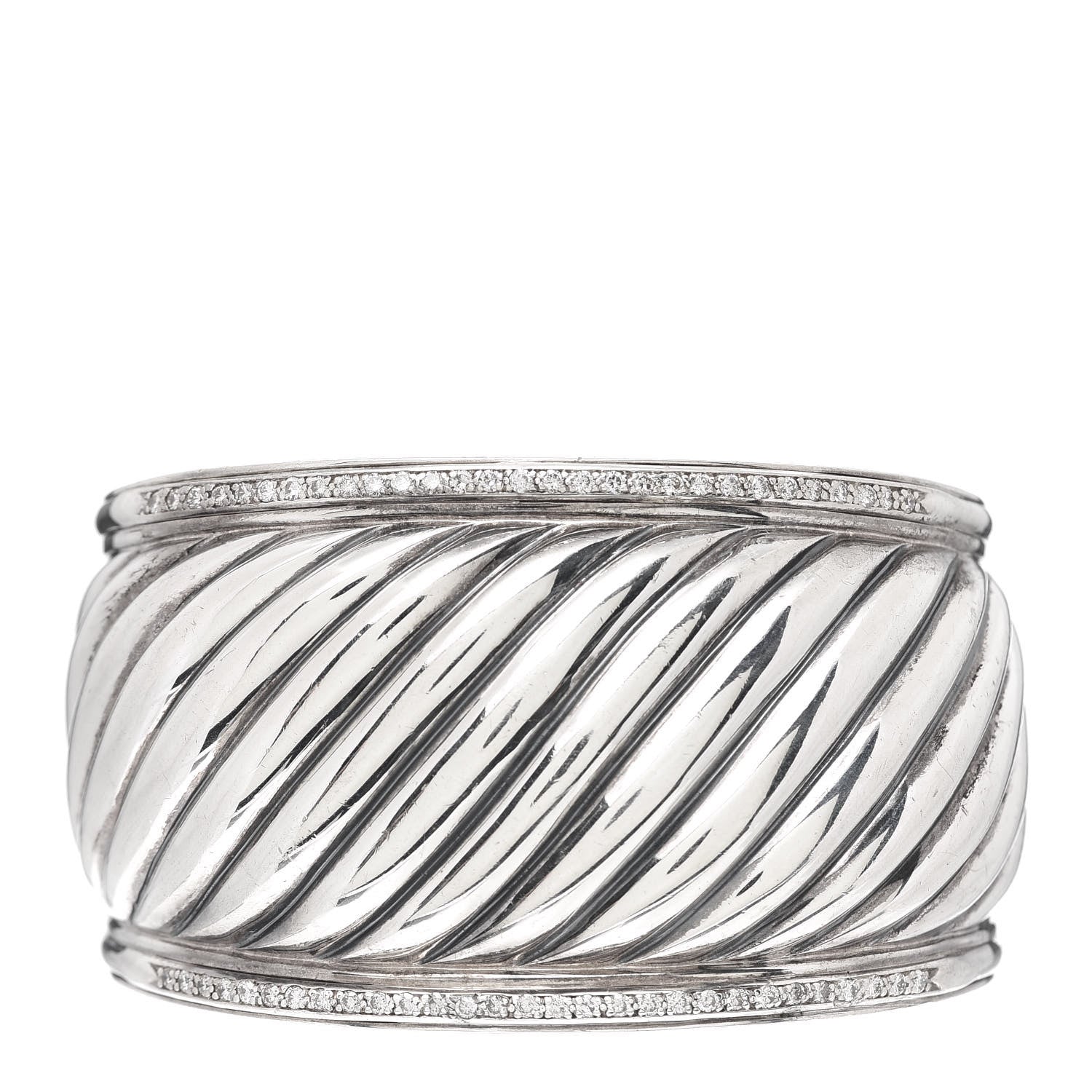 David Yurman Sterling Silver Diamond 41mm Sculpted Cable Cuff Bracelet 1 of 4