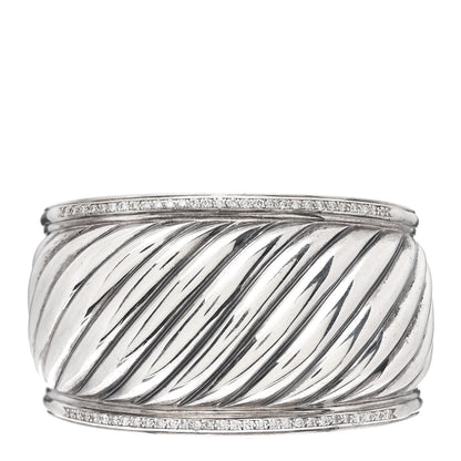 David Yurman Sterling Silver Diamond 41mm Sculpted Cable Cuff Bracelet 1 of 4