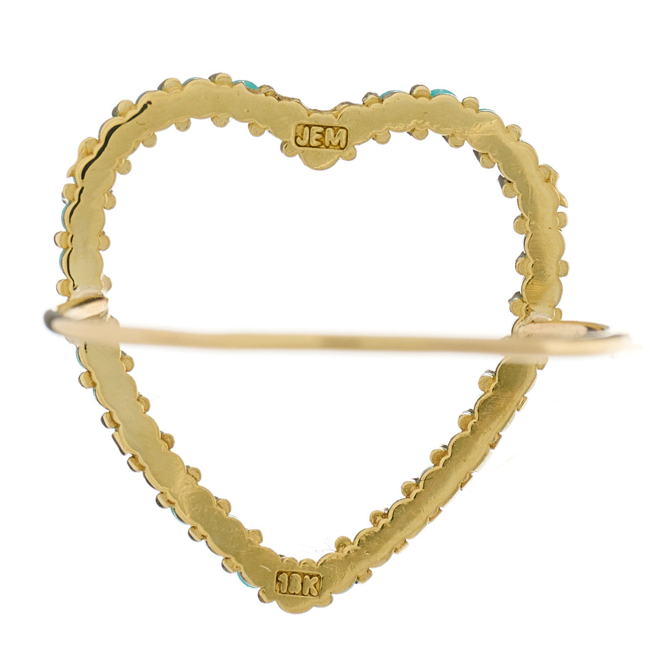 18K Yellow Gold Turquoise Large Open Heart Ring 54 7