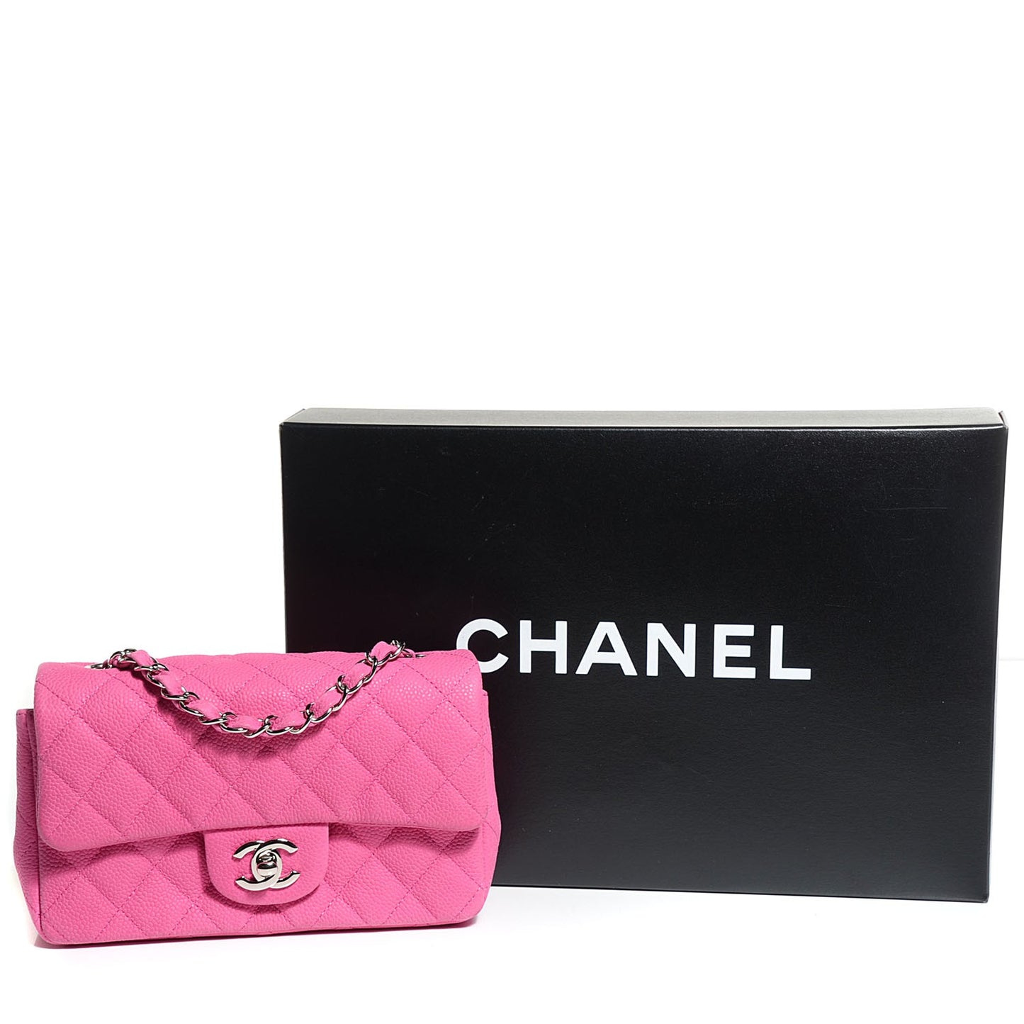 Iridescent Caviar Mini Rectangular Flap Pink