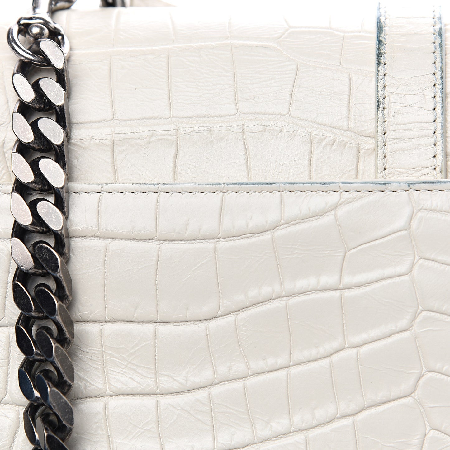 Calfskin Crocodile Embossed Medium College Monogram Satchel Dove White