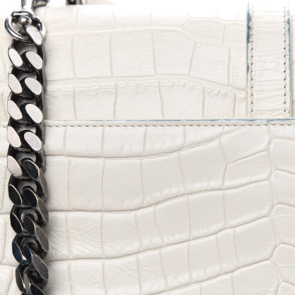 Saint Laurent Calfskin Crocodile Embossed Medium College Monogram Satchel Dove White 14 of 17