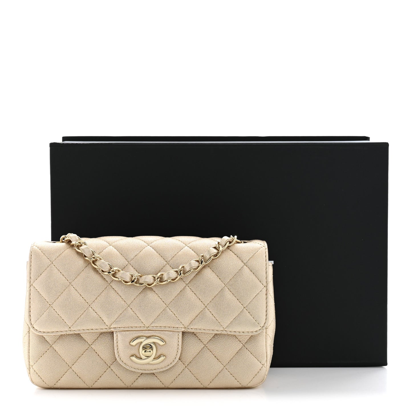 Metallic Lambskin Quilted Mini Rectangular Flap Gold