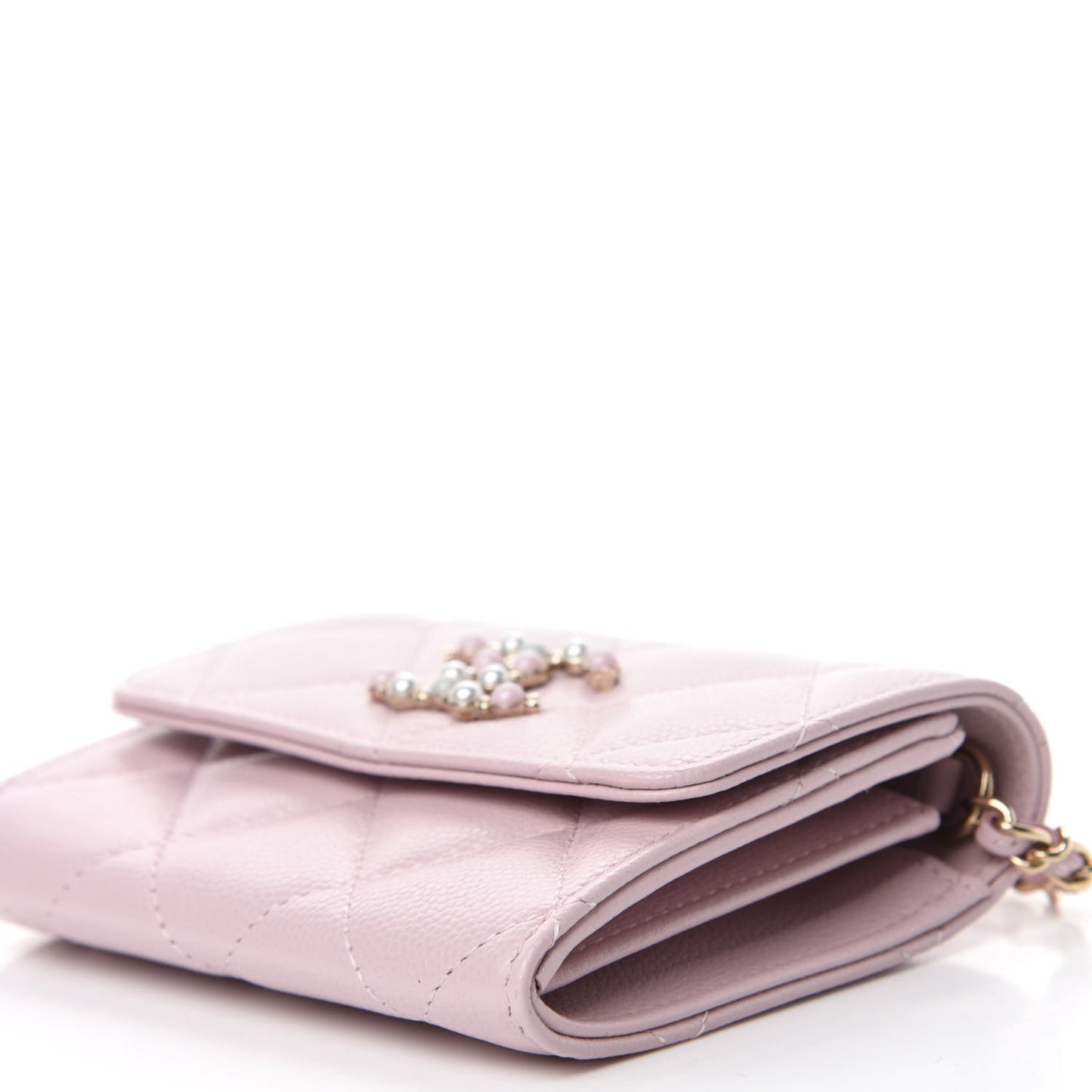 Caviar Quilted Coco Candy Card Holder On Chain Light Pink