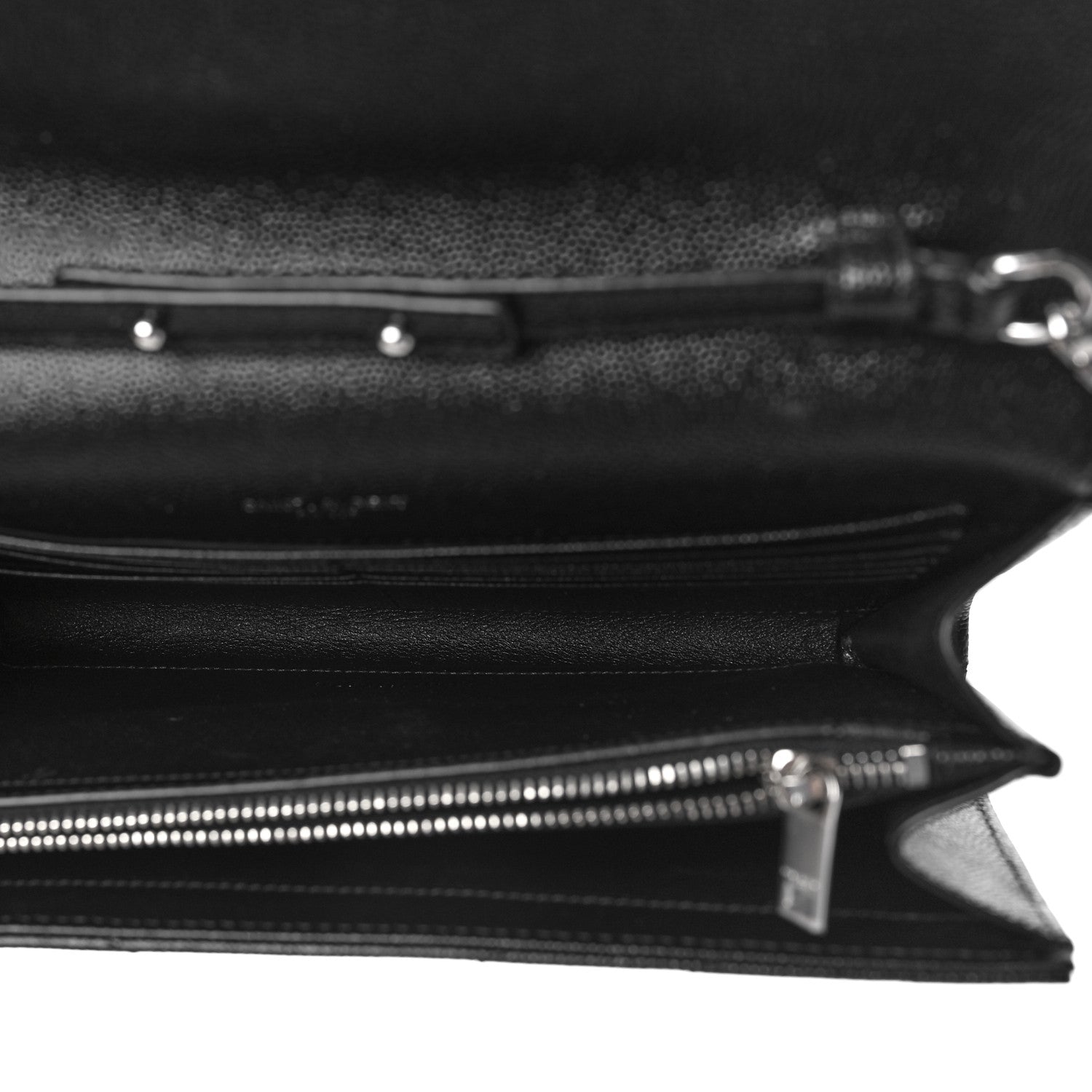 Saint Laurent Grain De Poudre Matelasse Chevron Monogram Chain Wallet Black 5 of 9
