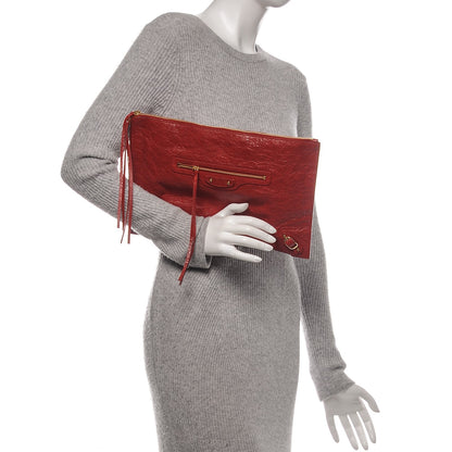 Balenciaga Agneau Arena Classic Gold Hardware Small Pouch Red 2 of 7