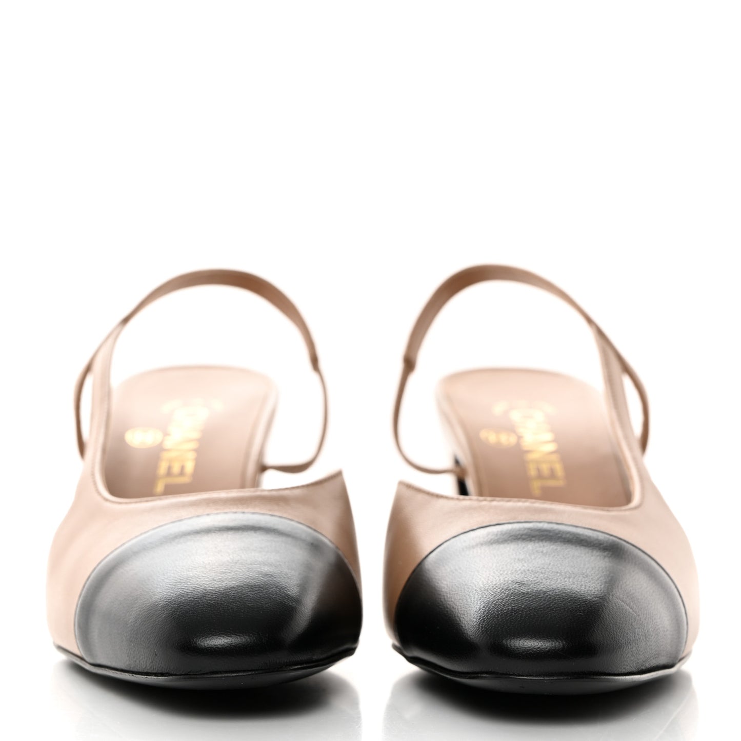 Goatskin Grosgrain Cap Toe CC Slingback Pumps 39 Dark Beige Black