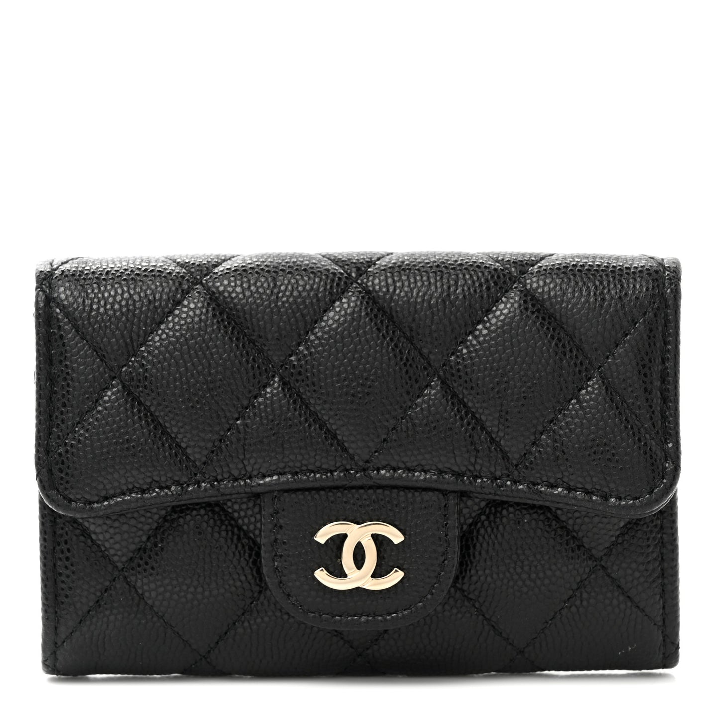 Caviar Quilted Flap Card Holder Wallet Black