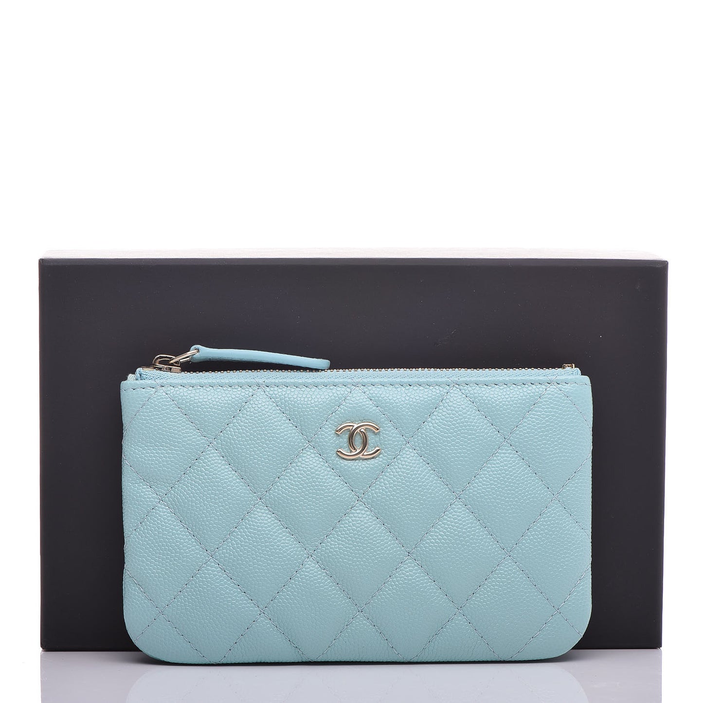 Caviar Quilted Small Cosmetic Case Light Blue
